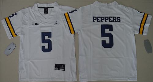Wolverines #5 Jabrill Peppers White Jordan Brand Stitched Youth NCAA Jersey