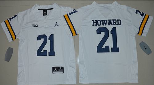 Wolverines #21 Desmond Howard White Jordan Brand Stitched Youth NCAA Jersey