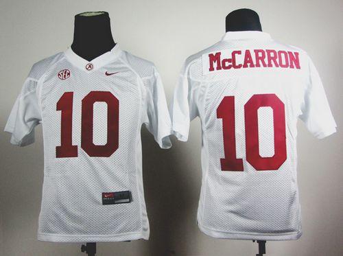 Crimson Tide #10 AJ McCarron White Stitched Youth NCAA Jersey