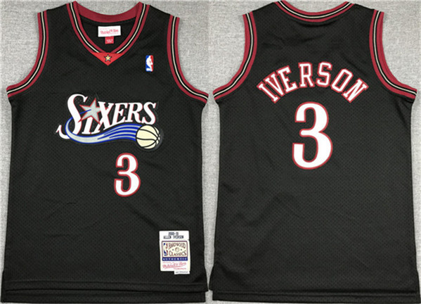 Youth Philadelphia 76ers #3 Allen Iverson Black Stitched Jersey