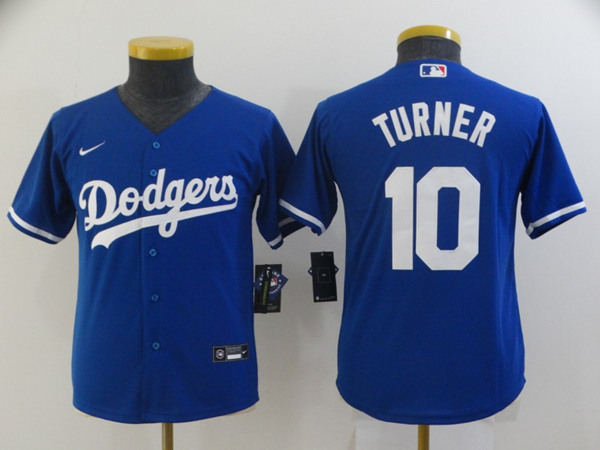 Youth Los Angeles Dodgers #10 Justin Turner Blue Gold Championship Cool Base Stitched Jersey