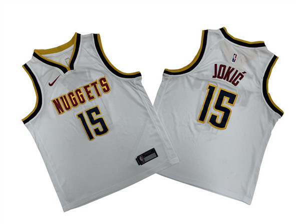Youth Denver Nuggets #15 Nikola Jokic White Stitched Basketball Jersey