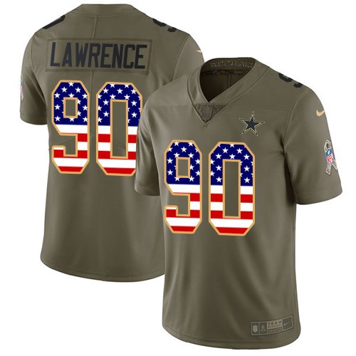 Youth Nike Dallas Cowboys #90 Demarcus Lawrencs 2017 Salute to Service Olive USA Flag Stitched NFL Limited Jersey