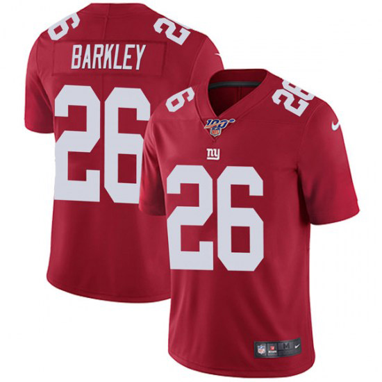 Youth New York Giants 100th #26 Saquon Barkley Red NFL Draft Vapor Untouchable Limited Stitched Jersey