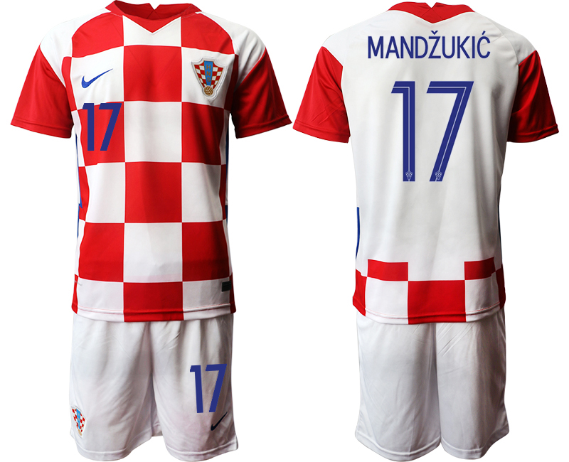 Croatia #17 Mandzukic Home Kid Soccer Country Jersey