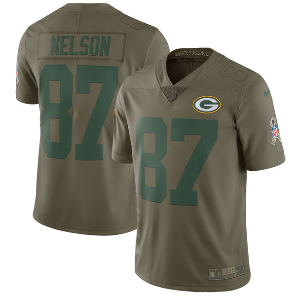 Youth Nike Green Bay Packers #87 Jordy Nelson Olive Salute To Service Limited Stitched NFL Jersey