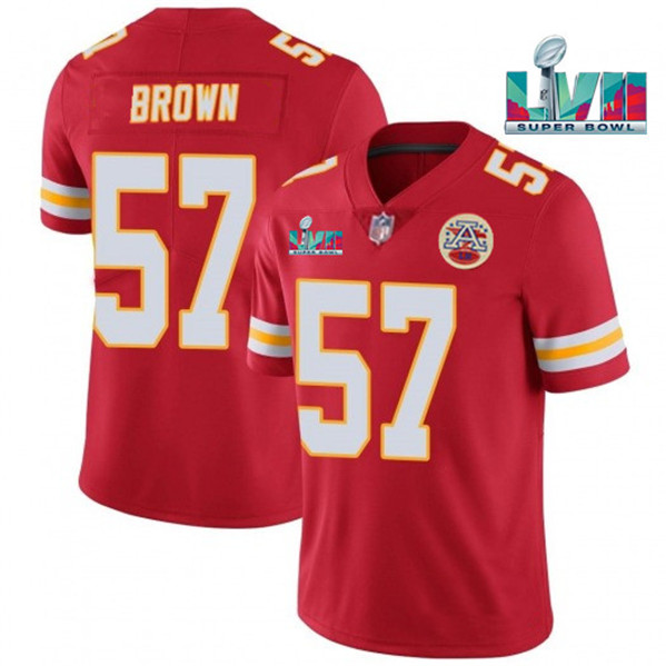 Youth Kansas City Chiefs #57 Orlando Brown Red Super Bowl LVII Patch Vapor Untouchable Limited Stitched Jersey