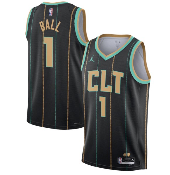 Youth Charlotte Hornets #1 LaMelo Ball 2022/2023 Black City Edition Stitched Basketball Jersey