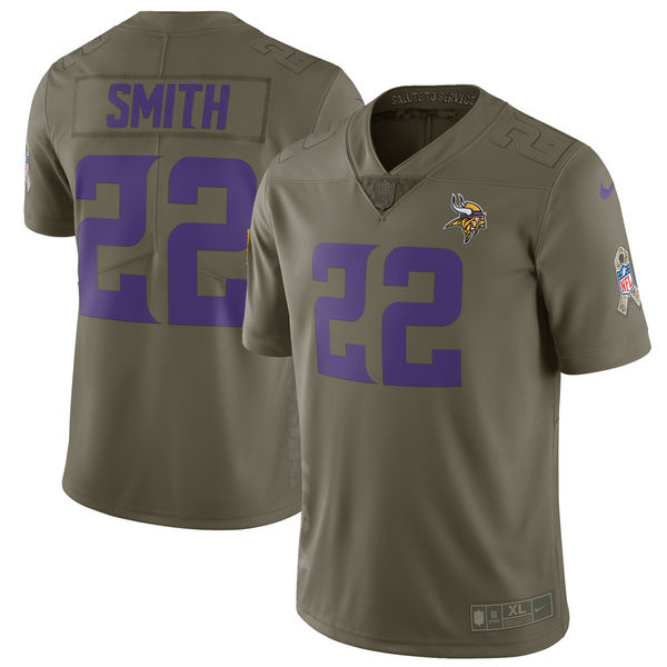 Youth Nike Minnesota Vikings #22 Harrison Smith Olive Salute To Service Limited Stitched NFL Jersey