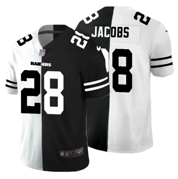 Youth Oakland Raiders #28 Josh Jacobs Black White Split 2020 Stitched NFL Jersey