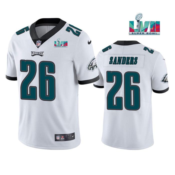 Youth Philadelphia Eagles #26 Miles Sanders White Super Bowl LVII Patch Vapor Untouchable Limited Stitched Football Jersey