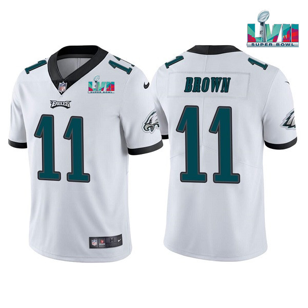 Youth Philadelphia Eagles #11 A. J. Brown White Super Bowl LVII Patch Vapor Untouchable Limited Stitched Football Jersey