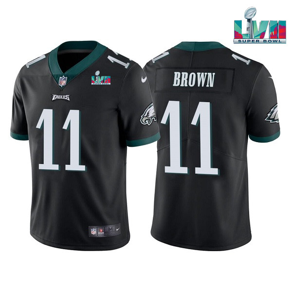 Youth Philadelphia Eagles #11 A. J. Brown Black Super Bowl LVII Patch Vapor Untouchable Limited Stitched Football Jersey