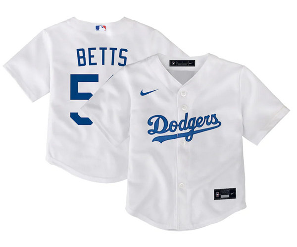 Toddlers Los Angeles Dodgers #50 Mookie Betts White Sttiched Jersey
