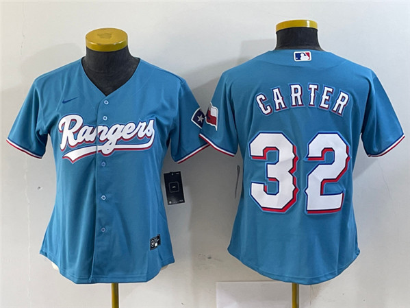 Youth Texas Rangers #32 Evan Carter Blue With Patch Stitched Baseball Jersey