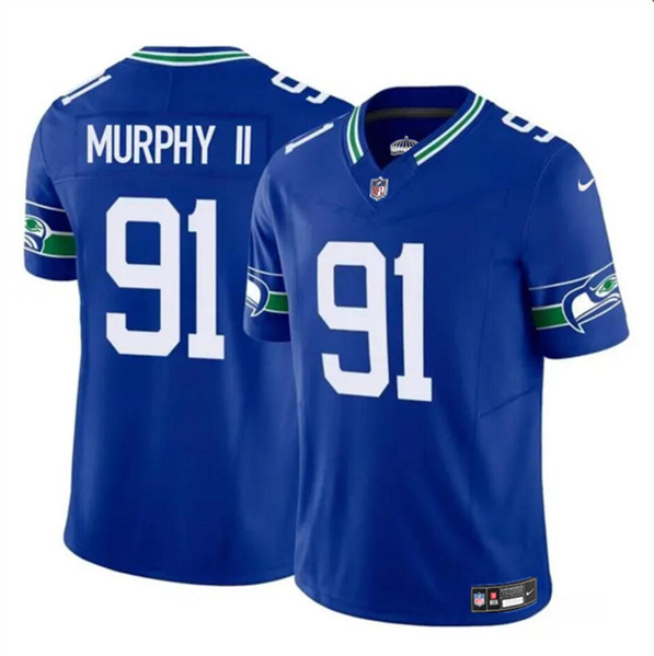 Youth Seattle Seahawks #91 Byron Murphy II Royal 2024 Draft F.U.S.E. Throwback Vapor Limited Football Stitched Jersey