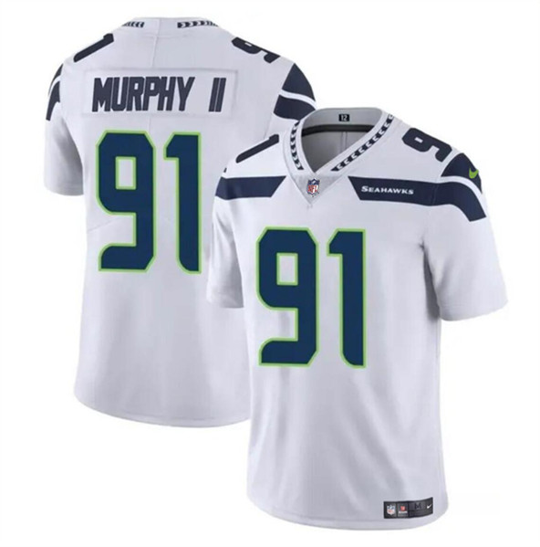 Youth Seattle Seahawks #91 Byron Murphy II White 2024 Draft Vapor Limited Football Stitched Jersey