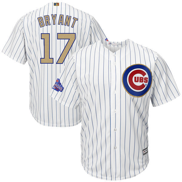 Youth Chicago Cubs #17 Kris Bryant Majestic White/Gold 2017 Gold Program Fashion Cool Base Player Stiched MLB Jersey