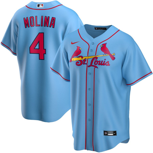 Youth St. Louis Cardinals #4 Yadier Molina Light Blue Cool Base Stitched Baseball Jersey