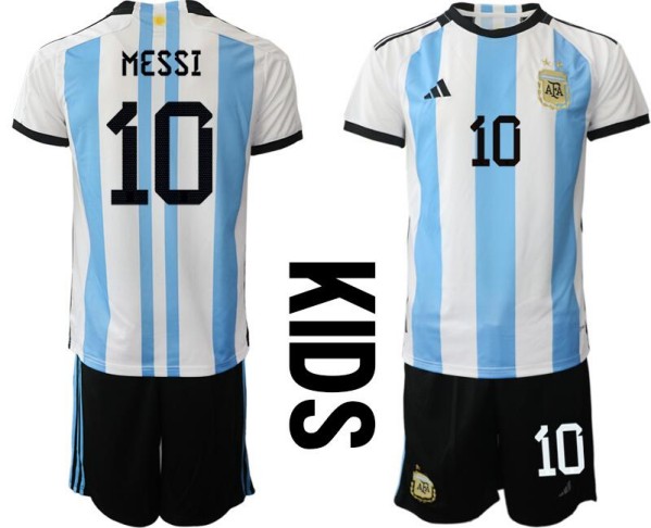 Youth Argentina #10 Messi White/Blue Home Soccer Jersey Suit