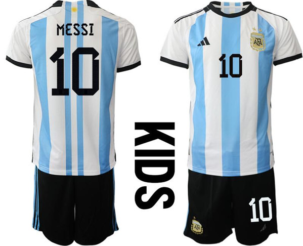 Youth Argentina #10 Messi White/Blue Soccer Jersey Suit