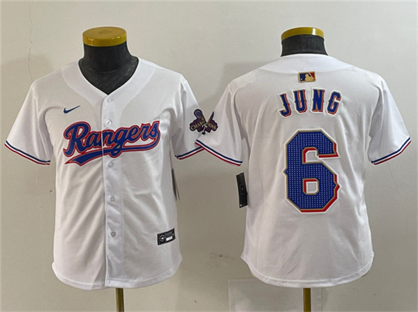 Youth Texas Rangers #6 Josh Jung White Gold Stitched Baseball Jersey