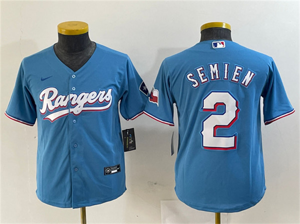 Youth Texas Rangers #2 Marcus Semien Blue With Patch Stitched Baseball Jersey