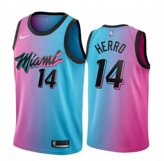 Youth Miami Heat #14 Tyler Herro 2021 Blue/Pink City Edition Vice Stitched Jersey