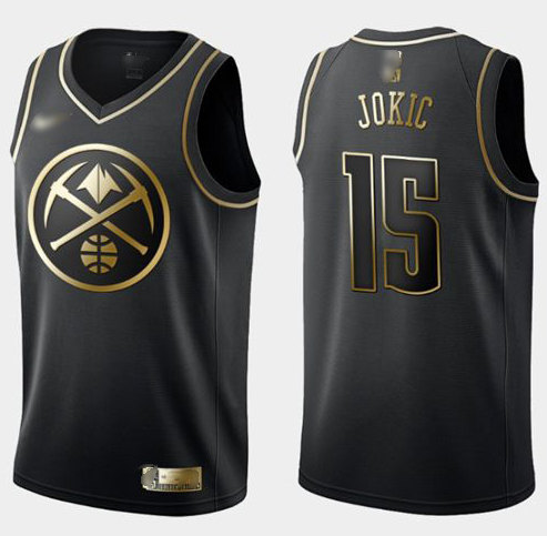 Youth Denver Nuggets #15 Nikola Jokic Black Gold Swingman Limited Edition Stitched Basketball Jersey