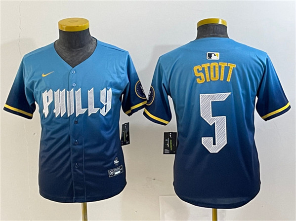 Youth Philadelphia Phillies #5 Bryson Stott Blue 2024 City Connect Limited Stitched Baseball Jersey