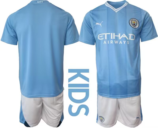 Youth Manchester City Custom Blue Home Soccer Jersey Suit
