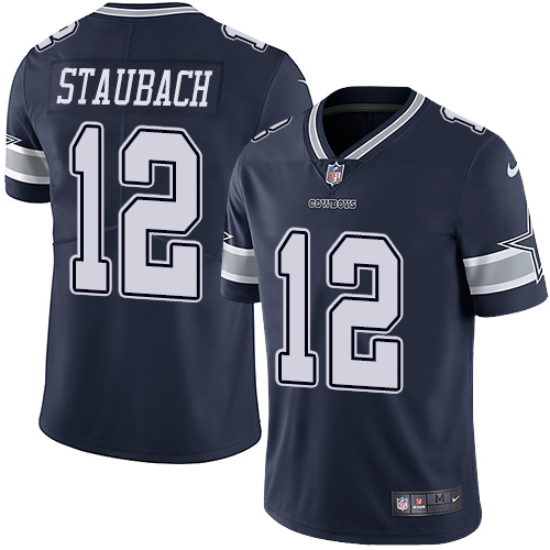 Youth Dallas Cowboys #12 Roger Staubach Navy Vapor Untouchable Limited Stitched Jersey