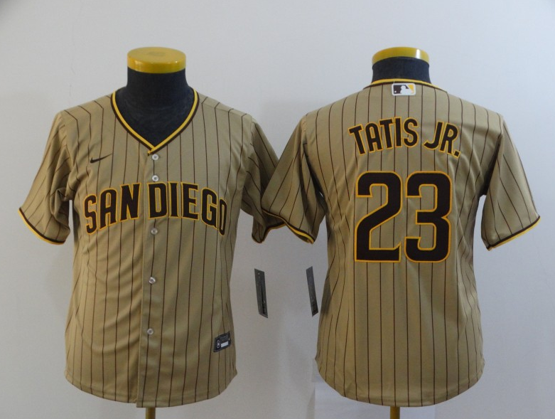 Youth San Diego Padres #23 Fernando Tatís Jr. Brown Cool Base Stitched MLB Jersey