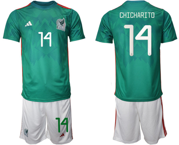 Men's Mexico #14 Chicharito Green Home Soccer Jersey Suit