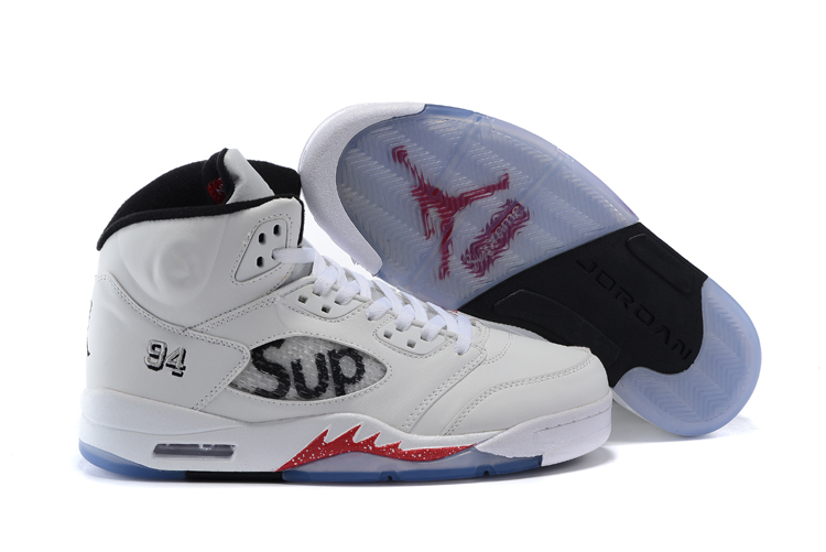 Men's 2015 Air Jordan 5 (V) "Supreme X" Metallic White Shoes
