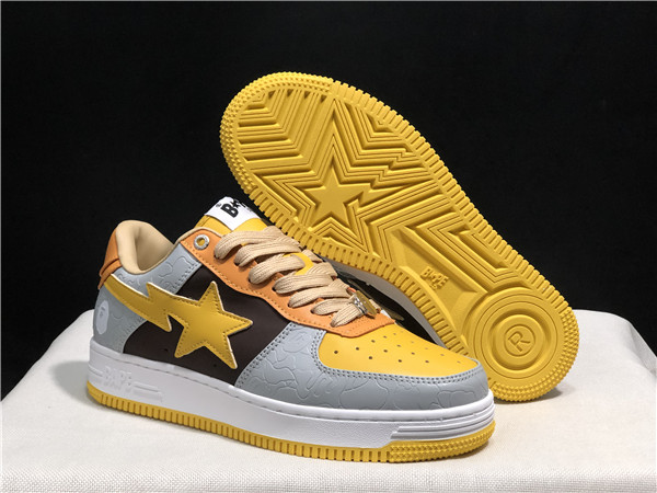 Women's Bape Sta Yellow/Gray/Black Low Top Leather Shoes 001