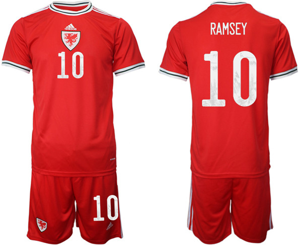 Men's Wales #10 Ramsey Red Home Soccer Jersey Suit