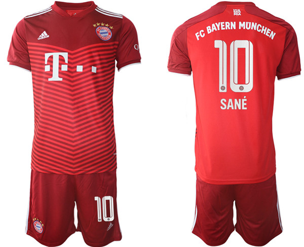 Men's FC Bayern München #10 Leroy Sané Red Home Soccer Jersey with Shorts