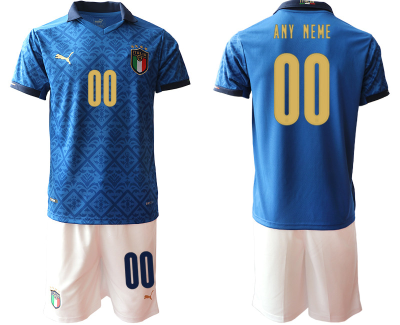 Men's Italy Custom Euro 2021 Soccer Home Jersey and Shorts (Check description if you want Women or Youth size)