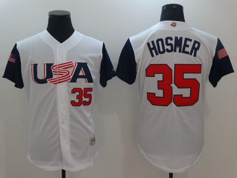 Men's USA Baseball #35 Eric Hosmer White 2017 World Baseball Classic Stitched WBC Jersey