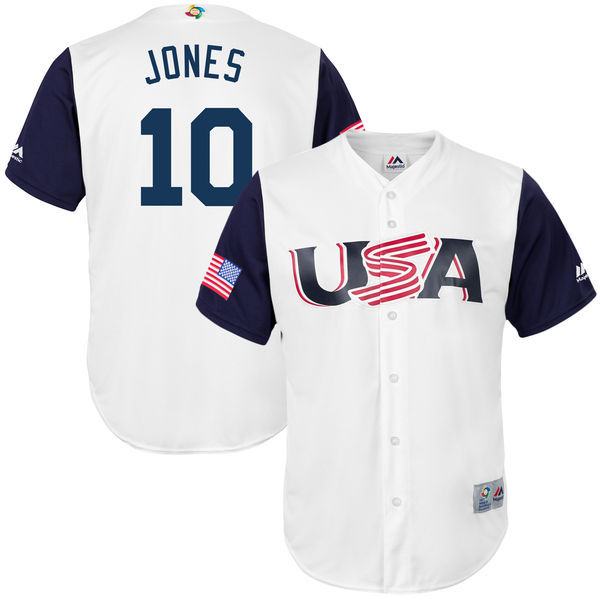 Men's USA Baseball #10 Adam Jones White 2017 World Baseball Classic Stitched WBC Jersey